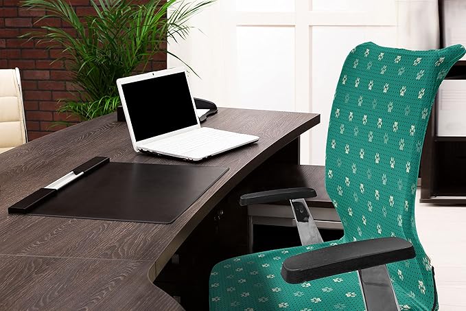 Ambesonne Paw Print Office Chair Cover, Modern Design Pattern of Animal Step Marks with Tiny Squares, Stretchable Decorative Universal Size High Back Printed Slipcover, Teal Ivory