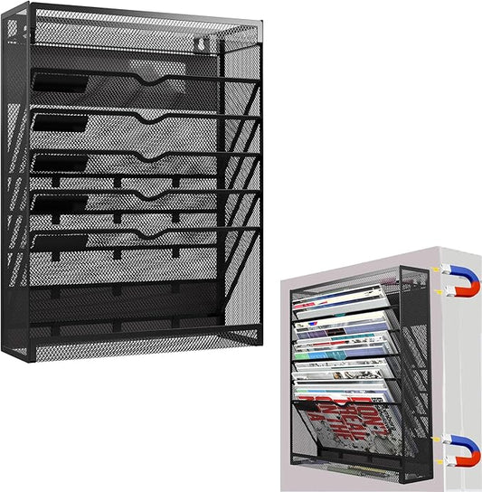 7-Tier Magnetic File Holder, No Drilling Wall File Organizer, Hanging File Organizer, Vertical Holder Rack for File Cabinets, Whiteboard, Refrigerator