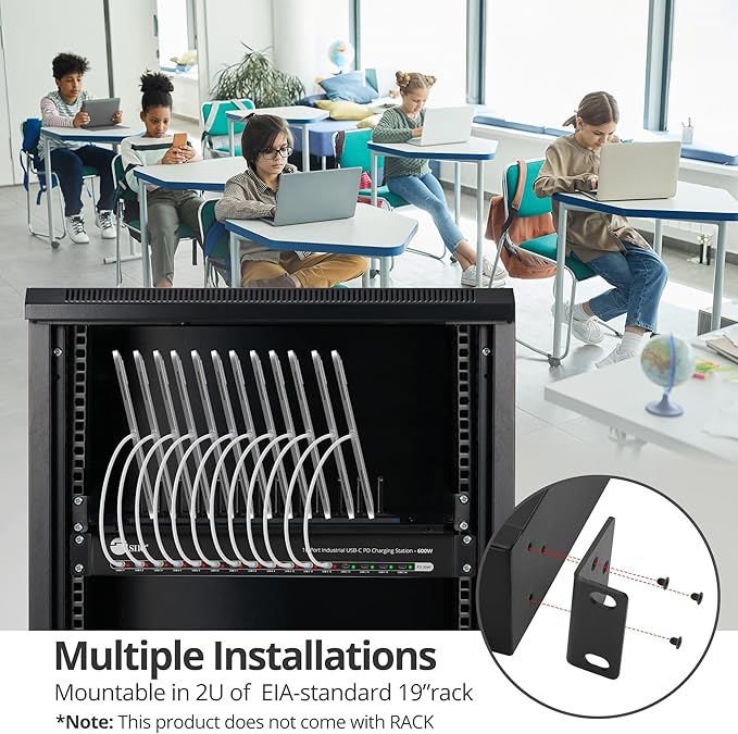 SIIG USB-C 16 Port 600W PD Industrial Powered Multiport Charging Station - 30W per Port - UL Certified - Rack Mount Compatible, for iPad/Tablet/Audio Guide and More (ID-US0A11-S1)