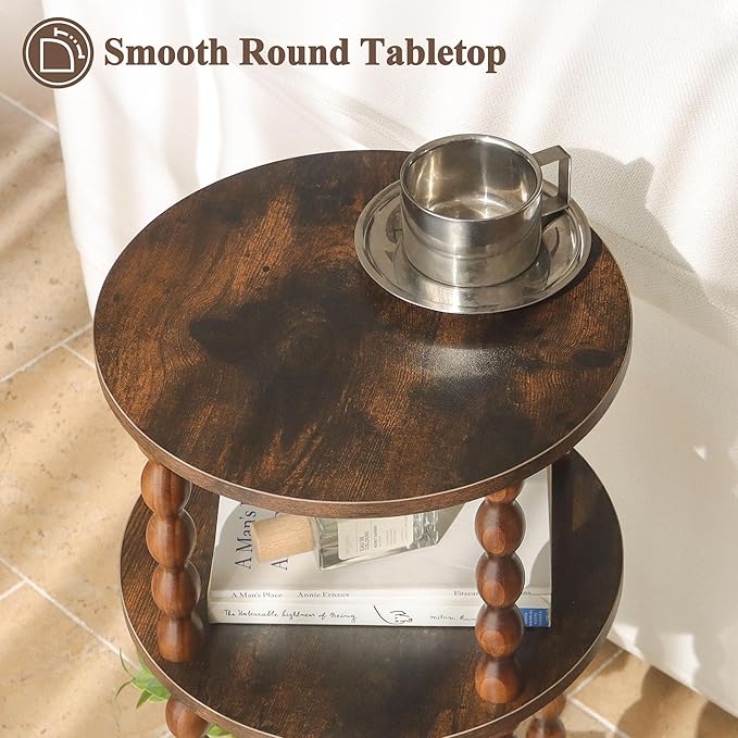 AWASEN Small Side Table, 3-Tier Round End Table for Small Spaces, Modern Bedside Table Nightstand for Bedroom, Living Room, Office, Rustic Brown