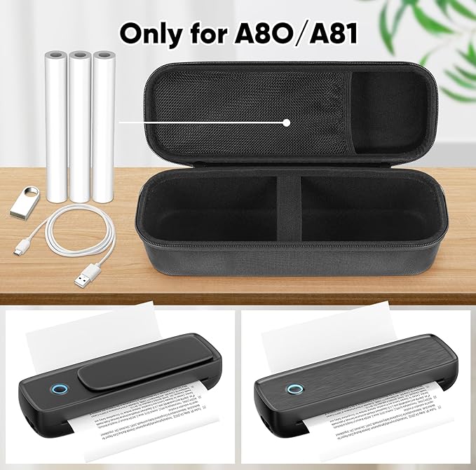 Case Portable Printer case Compatible with GUTHERREN, A80/A81Printer Bag Mobile Travel Printer Storage Holder Paper & USB Cable(Box Only)
