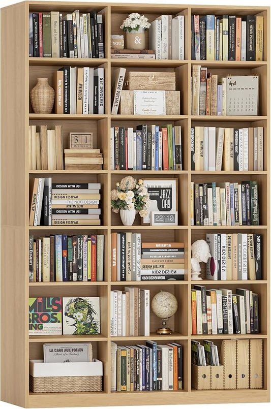 HOSTACK 86" H Triple Wide Bookshelf and Bookcase, 7 Tier Tall Bookshelf with Storage, Large Bookcase with 21 Open Display Storage Shelves, Book Shelf Media CD DVD Storage for Living Room, Light Wood