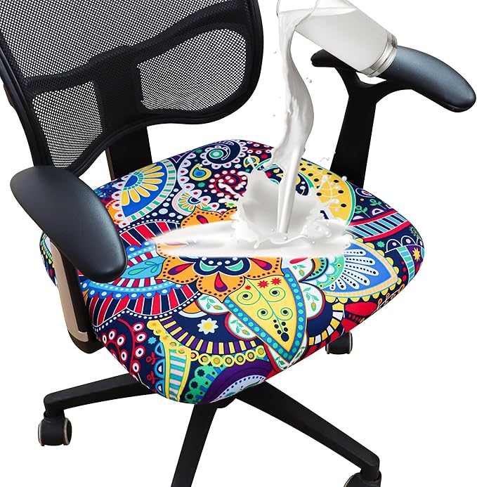 FORCHEER Waterproof Office Chair Seat Cover 20x20 1 Piece Strechable Floral Computer Desk Chair Seat Slip Cover Washable Replacement