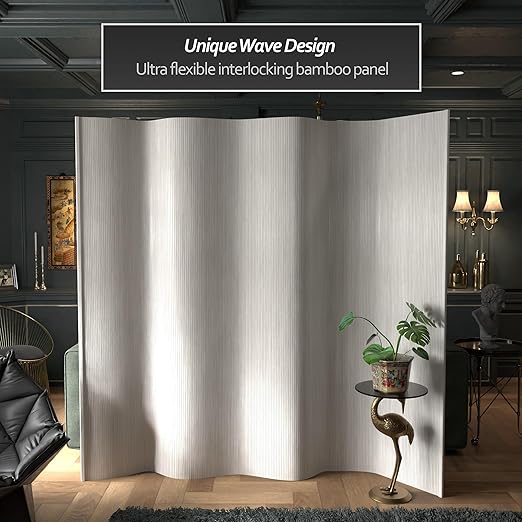 Red Lantern 7 ft. Tall Bamboo Wave Screen - White