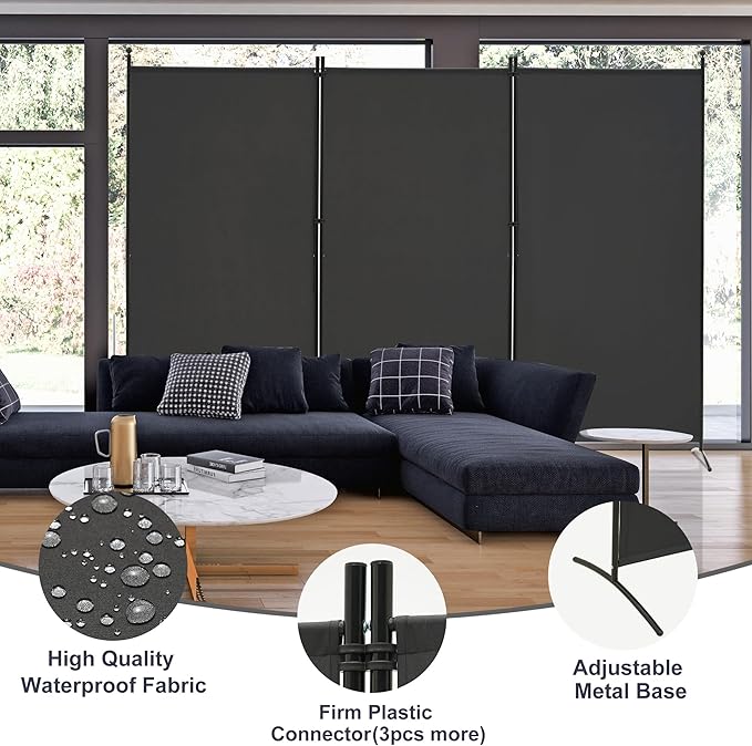 Spurgehom 3 Panel Room Divider Folding Partition Privacy Screens, Freestanding Fabric Room Panel Portable Room Partition Wall Dividers for Home Office Restaurant, 102" W X 71" H (Black)