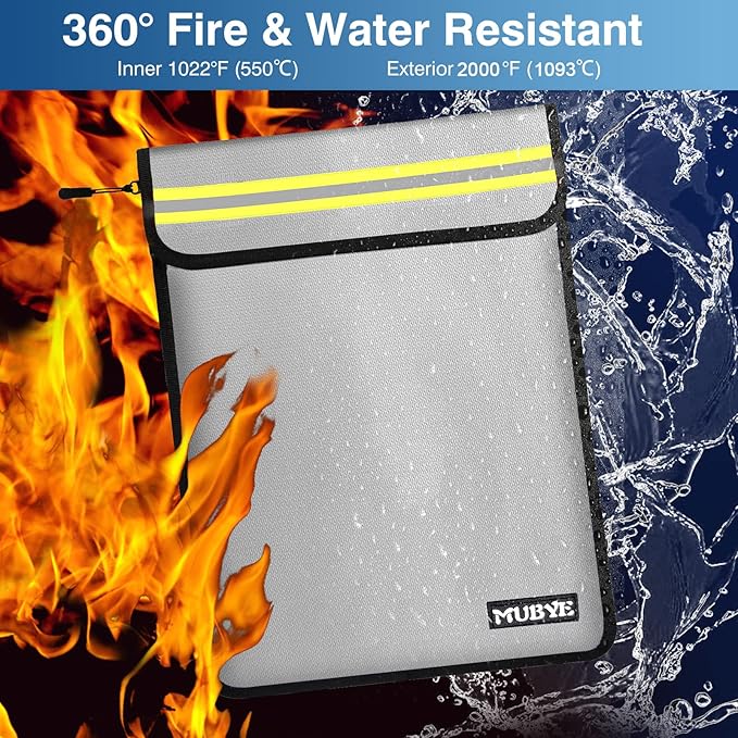 Fireproof Waterproof Money Document Bag - 15"x 11" Safe Zipper Bags with Reflective Strip, Fire & Water Proof Storage Organizer Pouch for Important Documents Holder,File,Cash,Passport,Tablet (Gray)