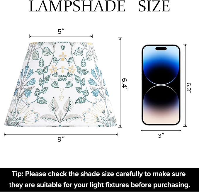 GO&SO Small Bell Lampshade Multi-Floral-5"Top× 9" Bottom× 6.4" High (Clip-on/Spider) Drum Lamp Shade for Table Lamps & Wall Lamps Modern Printed Lampshade Replacemnt,Barrel & Scallop Shade -1 Pack