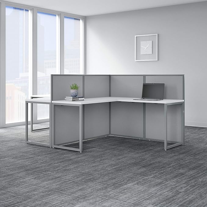 Bush Business Furniture Double Cubicle Desk with Privacy Panels | Easy Office Collection Two Person L Shaped Table | 60Dx120Wx45H