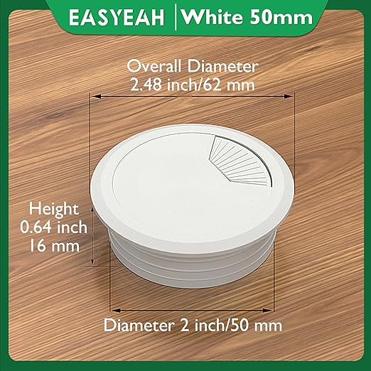EASYEAH 10 Pcs Desk Grommet 2" / 50 mm, Desk Cord Hole Cover, Cable Grommet ABS Plastic, Desk Hole Grommet for Home & Office Pc, Detachable Adjustable Cable Cord Organizer-White