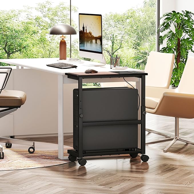 Snughome Height Adjustable PC Tower Stand with Charging Station, Rolling CPU Cart with USB & Locking Wheels, 25.0"-32.1", Computer Tower Stand Floor Stand for Home Office Gaming Desk