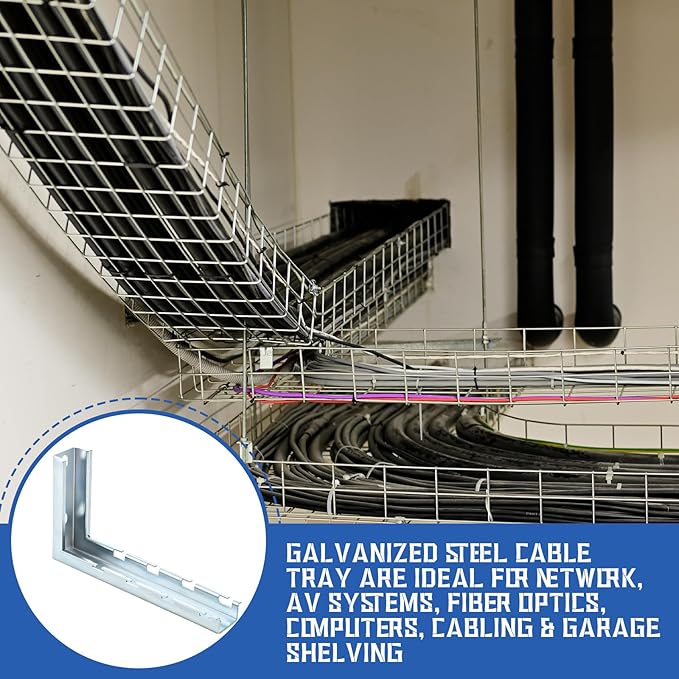 Zonon 4pcs 8” L Type Bracket Wire Mesh Cable Tray L-Shaped Wall Bracket Zinc Plated Wire Mesh Tray Cable Management Rack Cords Organizer Cable