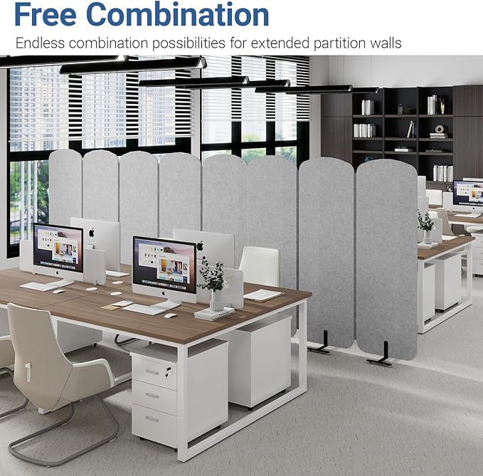 Natwind 5-Panel Office Room Divider, 122.8 x 71 inches Portable Office Partition, Freestanding Folding Privacy Wall for Cubicle & Temporary Indoor Space Separation (Grey)
