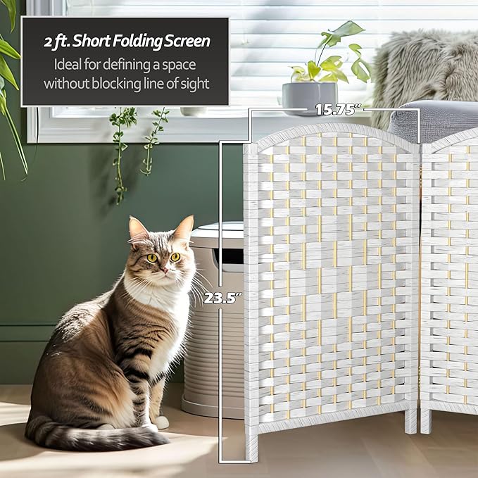 Red Lantern 2 ft. Short Diamond Weave Fiber Folding Screen - White - 8 Panel