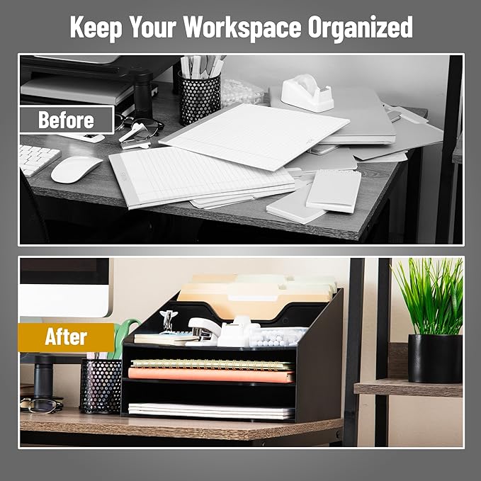 Mind Reader Desktop Organizer, Vertical File Holder, Paper Trays, Office, Plastic, Black