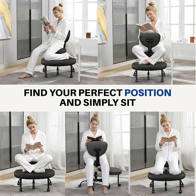 Cross Legged Office Chair with Wheels, Ergonomic Kneeling Chair with Lumbar Support and Adjustable Height for Meditation, ADHD Desk & Yoga