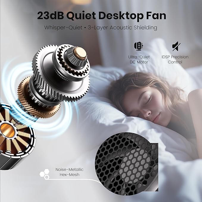 Titanium Alloy USB Desk Fan, Foldable 3D Airflow Desk Air Circulator, 23dB Quiet BLDC Motor,10 Speeds with LED Display for Home, Office & Outdoor