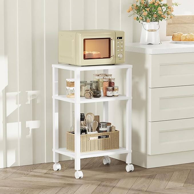 3-Tier Printer Stand with Storage, Mobile Printer Cart with Rolling Casters and Adjustable Feet, Under Desk Storage Shelf for Home Office, White, 15.7" x 11.8" x 25.9"