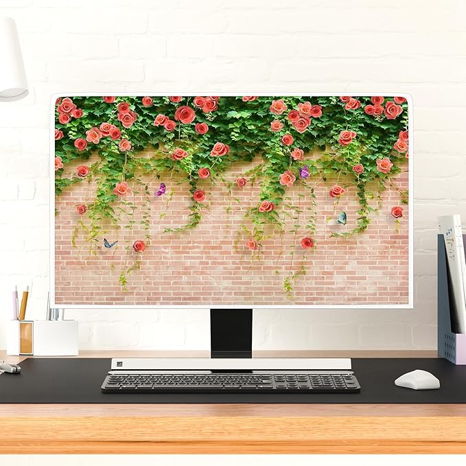 Waterproof Screen TV Dust Cover 65 Inch Anti-Scratch Television Covers Anti-Static Protective for LCD LED PC Desktop and Home Hanging TV Decoration，Pink Floral and Brick Wall