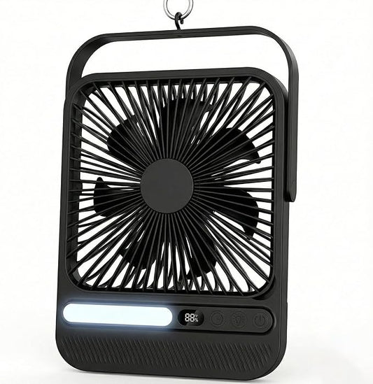 7in 8000mAh 28hrs Portable Fan with Timer & LED Lights,4 Adjustable Speeds, Digital Display-Ultra-Thin Travel Fan for Office, Cruise, Camping & Travel