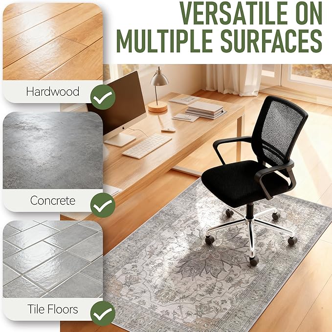 Office Chair Mat for Hardwood 48"x60", Under Desk Chair Mat for Home Office, Anti-Slip Office Rugs for Rolling Chairs, Floor Protector Washable Rugs Beige/Brown
