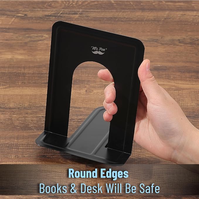 Mr. Pen- Book Ends, Black, 4 Pack, Heavy Duty Metal Bookends for Shelves, Book Holders for Shelves, Metal Bookends