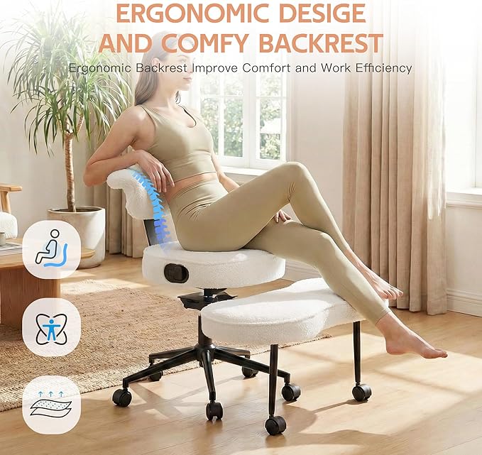 Ergonomic Kneeling Chair with Wheels, Cross Legged Office Chair with High Lumbar Support, 360° Swivel Meditation Chair for ADHD & Yoga, Wide Criss Cross Chair for Home