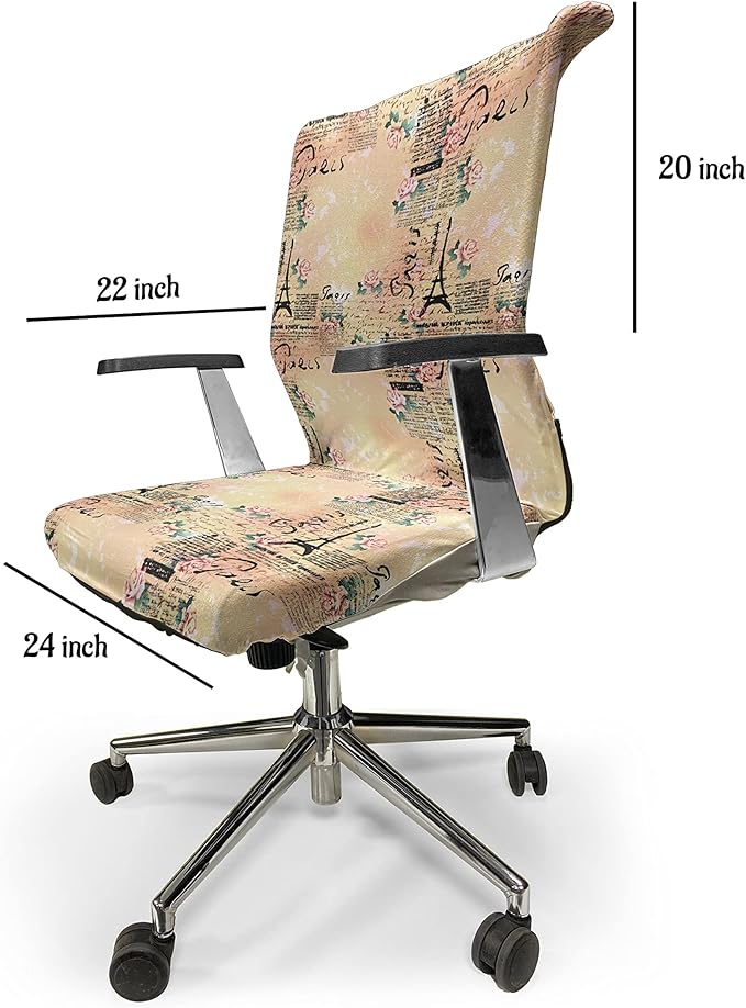Ambesonne Modern Office Chair Cover, French Paris Themed Lettering with Floral Leaves Details Art, Stretchable Decorative Universal Size High Back Printed Slipcover, Pink Black