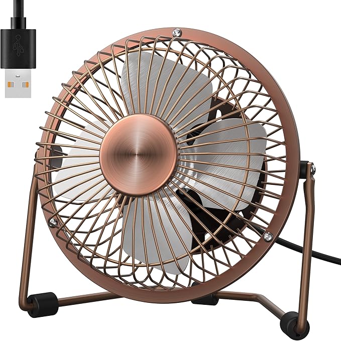 Zuvas Desk Fan Quiet Small USB Fan 360° Rotation Portable Table Fan 2 Speed Mini Personal Fan Air Cooling Electric Fan for Home Office Bedroom Travel Camping, 4 inch Bronze