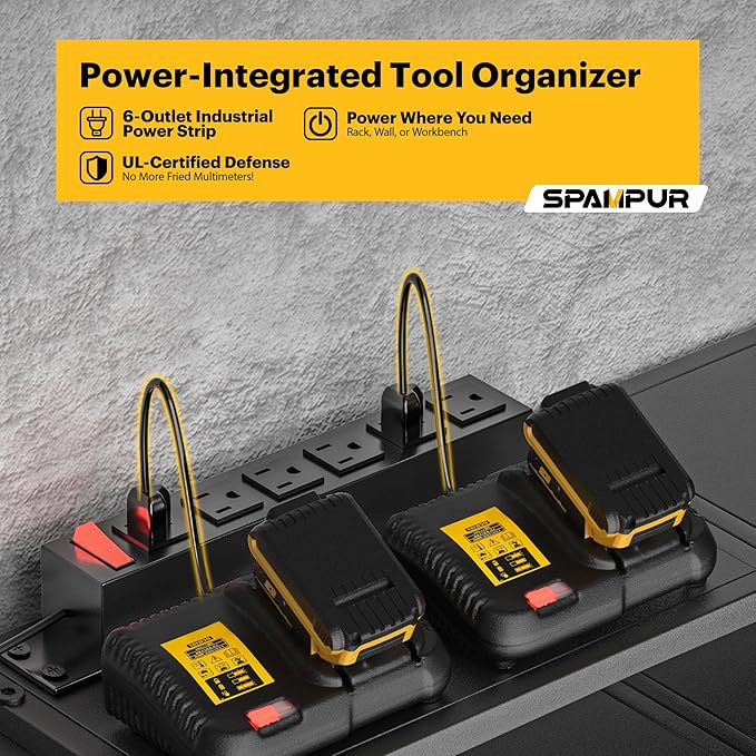 Spampur Large Power Tool Organizer Wall Mount, 4-Tier Rack with Charging Station & 8 Drill Holders, Garage Workshop Tool Storage, Gift for Husband/Dad