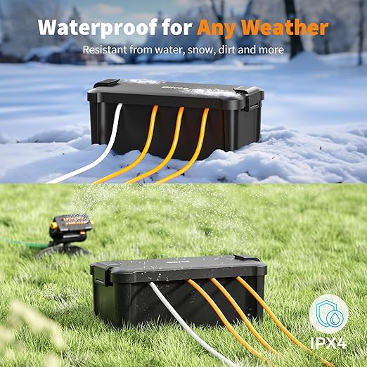 Diivoo Medium Weatherproof Extension Cord Cover, Outdoor Plug Protector Waterproof, Outdoor Extension Cord Box for Power Strip, Holiday Lights, Patio Heaters, Black