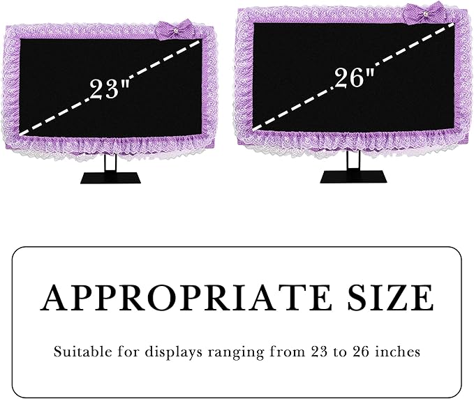 2 Pack Cute Computer Monitor Cover, 23''-26'' Elastic Monitor Dust Cover with Bow Knot, Lovely Monitor Accessories Screen Monitor Decoration for Tablet (Purple)