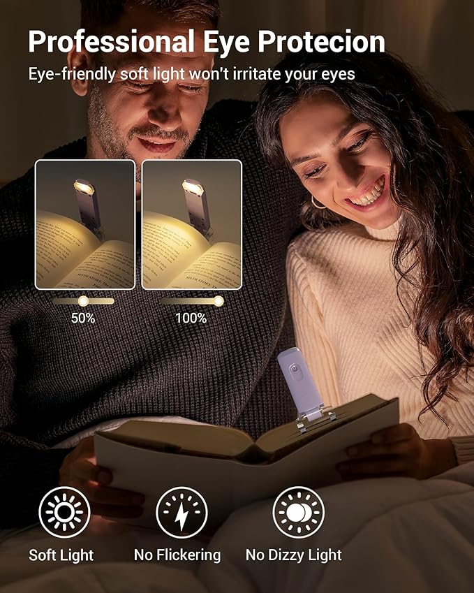 DEWENWILS USB Rechargeable Book Light for Reading in Bed, Clip-on LED Reading Lamps Portable Bookmark Lights for Kids, Book Lovers, Warm White, Brightness Adjustable for Eye Protection (Purple)