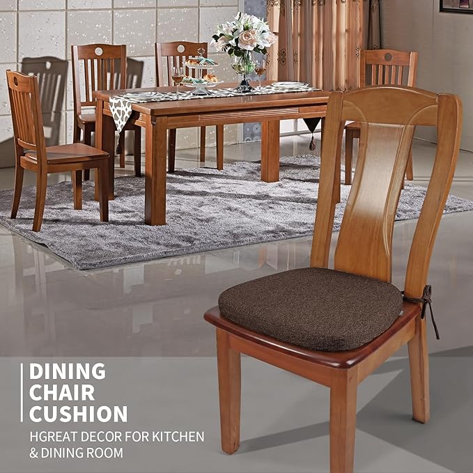 SINOSSO 6 Pack Memory Foam Chair Cushions for Dining Chairs, Friendly Woven Fabric 16" U-Shape Comfortable Kitchen Chair Pads, Removable Slip Resistant Seat Cushions (Set of 6, Dark Brown)
