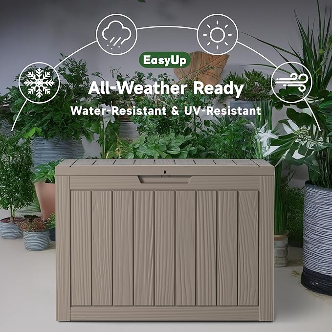EasyUp Outdoor Storage Box, Waterproof Resin Deck Box, Reinforced Stability UV-Resistant for Patio, Garden and Poolside (Striped Beige, 45 Gallons)