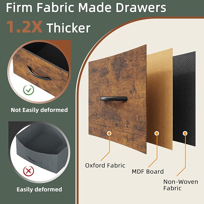 HIGDBFE 3 Drawer File Cabinet with Charging Station, 45''H, 3-Tier Filing Cabinet for Home Office, 11''*16'' for Small Printer, Fabric Drawer Fits Letter/A4, Tall Printer Stand, Rustic Brown