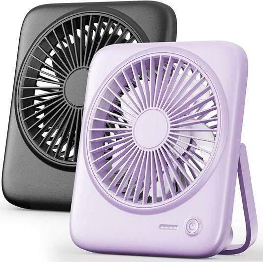 Otlonpe Personal Portable Desk Fan 2 Pack, 4000mAh Small Rechargeable Portable Fan Battery Operated & USB Powered for Travel Sleeping Bedroom Office Home Table, Cordless, Quiet, 4-Speed, 6.5 Inch