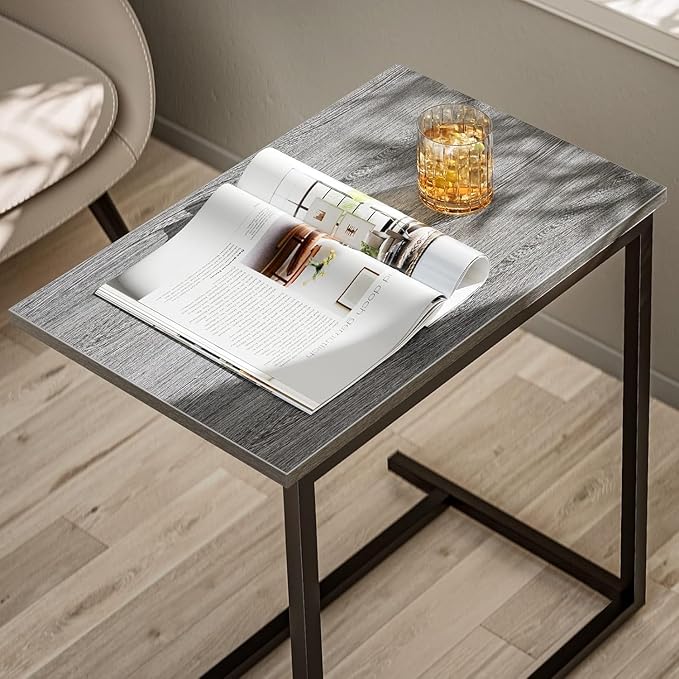 Pipishell C Shaped End Table 27 Inches High, Side Table for Couch Slide Under, Sofa Side Table for Living Room, Grey