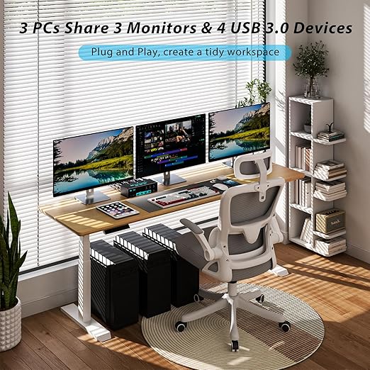 8K/4K KVM Switch 3 Monitors 3 Computers Triple Monitor 3 Port 2 Displayport 1.4 and HDMI 2.1 USB 3.0 KVM Switches, DP 1.4 Supports 8K@30Hz/4K@144Hz, HDMI Supports 8K@60Hz /4K@120Hz with Wired Remote