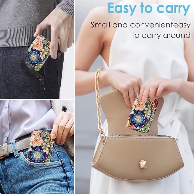 Business Card Holder，PU Leather Business Card Case Color Printing Pattern Card Holder Wallet，Pockets Magnetic Credit Card Holders for Men and Women，Mandarins
