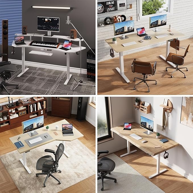 Electric Standing Desk Frame,Adjustable Height and Length,The Maximum Size it can accommodate is 63 * 28 inches for the Tabletop,3 Preset Heights,Rated for 154 pounds of Weight.White