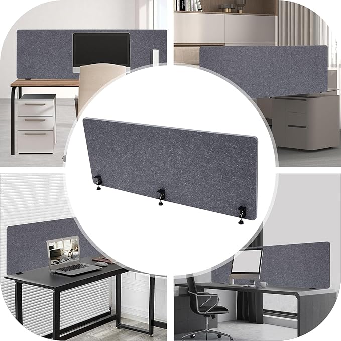 Desktop Privacy Panel, Sound Absorbing Cubicle Desk Divider Privacy Panel for Reduces Noise and Visual Distractions, Office Partition, Clamp-on Type (Grey)