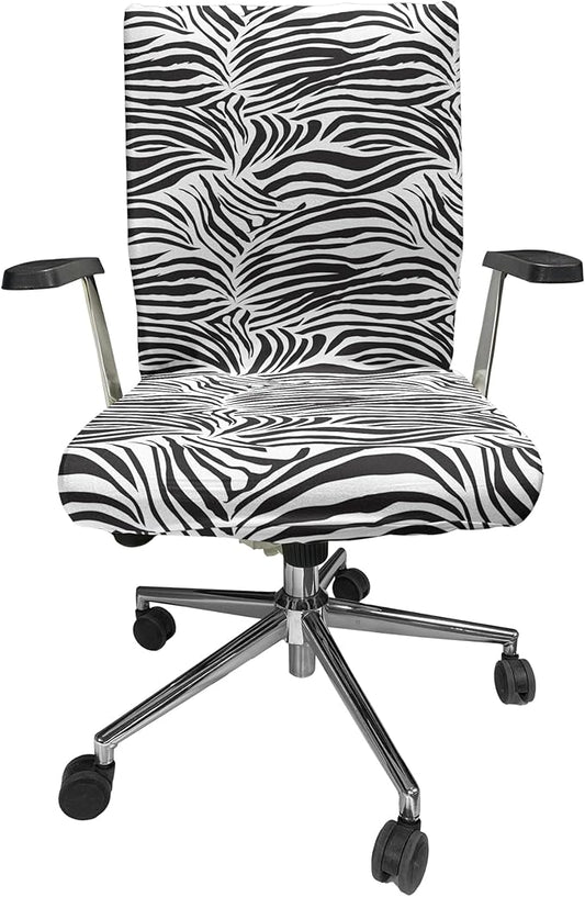 Ambesonne Zebra Print Office Chair Cover, Striped Zebra Animal Print Nature Wildlife Inspired Simplistic Illustration, Stretchable Decorative Universal Size High Back Printed Slipcover, Black White