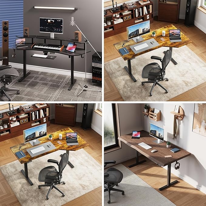 Electric Standing Desk Frame,Adjustable Height and Length,The Maximum Size it can accommodate is 63 * 28 inches for the Tabletop,3 Preset Heights,Rated for 154 pounds of Weight.Black