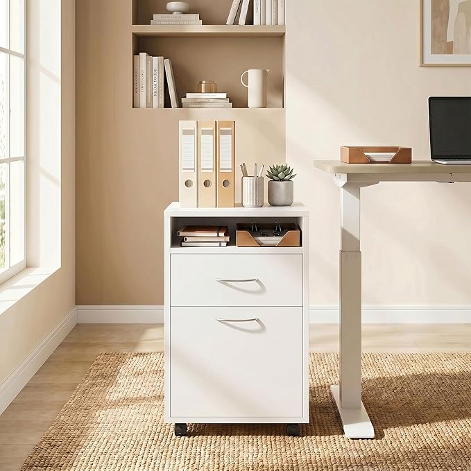 HOMCOM Mobile Storage Cabinet Organizer with Drawer and Cabinet, Printer Stand with Castors, White