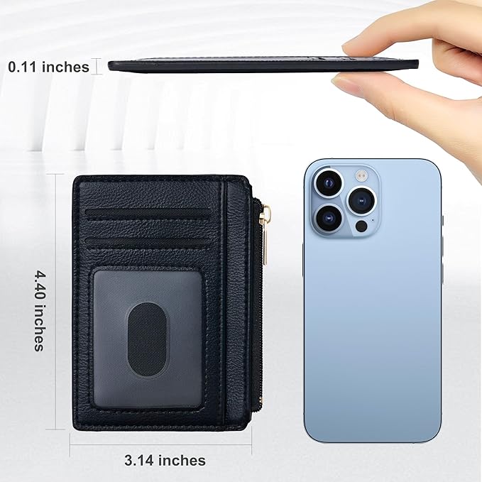 Tipmile Credit Card Holder for Women Slim Minimalist Front Pocket RFID Blocking Wallet Small Compact Card Case with ID Window, Vintage Black