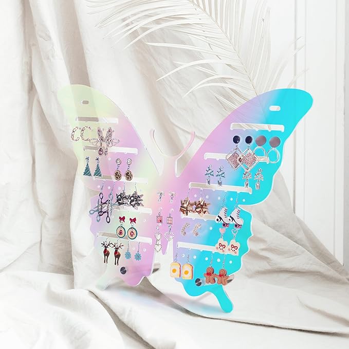 Acrylic Jewelry Organizer - Wall-Mounted or Desktop Stand for Earrings, Studs and Hooks - Multifunctional Earring Holder with 40 Holes, 40 Slots, for Studs, and Jewelry Storage
