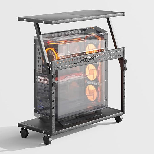 24In Large PC Stand, 5 Levels Height Adjustable Computer Tower Stand with Wheels and Hooks, CPU Holder Cart for Floor, Carpet and Under Desk, Easy Assembly（NOT Including Power Strips）
