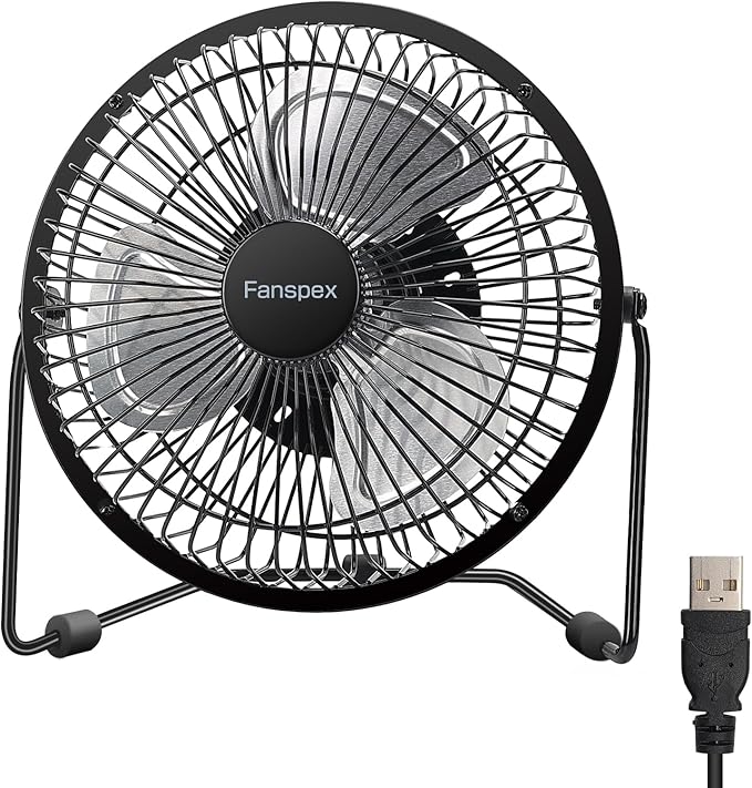 Fanspex 6" USB Desk Fan, Small Desktop Fans for Home Office Bedroom, Metal Construction with 360° Adjust Tilt, 1800 RPM Fan Speed
