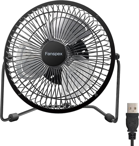 Fanspex 6" USB Desk Fan, Small Desktop Fans for Home Office Bedroom, Metal Construction with 360° Adjust Tilt, 1800 RPM Fan Speed