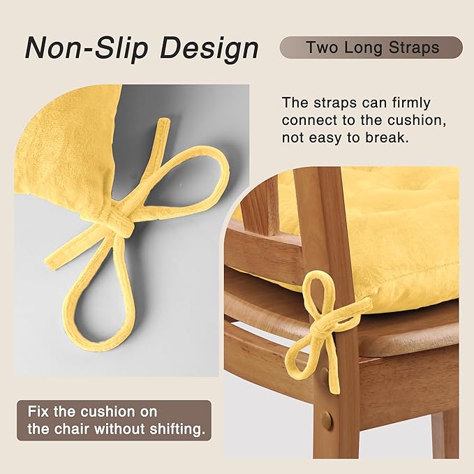 OVOV 6 Pack Chair Cushions for Dining Chairs Soft Seat Cushions for Kitchen Desk Chairs Square Chair Pads with Ties (15.5"x15.5" Pastel Yellow)
